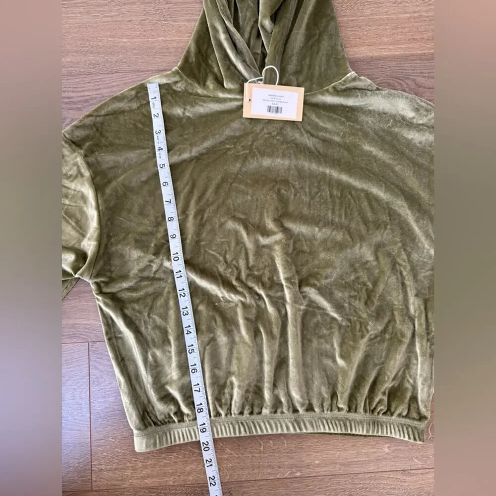 NWT Free People Araminta James Velour Crop Hoodie Khaki Green Size Small - Picture 11 of 12